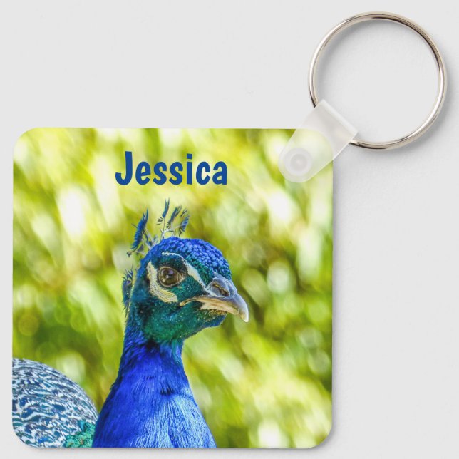 Llavero Nombre personalizado de ave de pavo real (Reverso )
