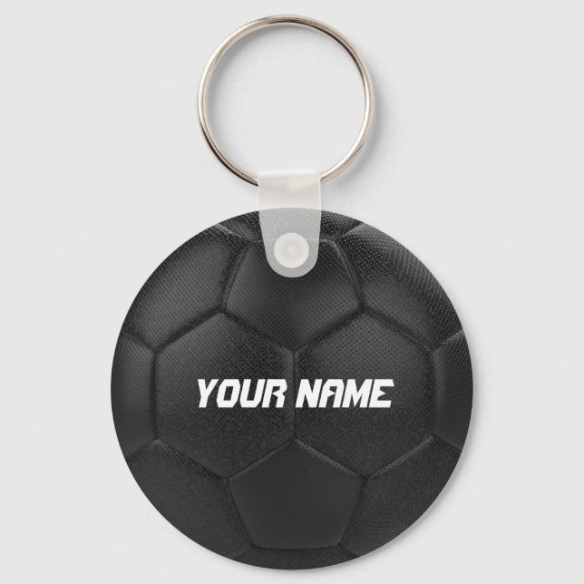 Llavero Nombre personalizado de Black Soccer Ball (Anverso)