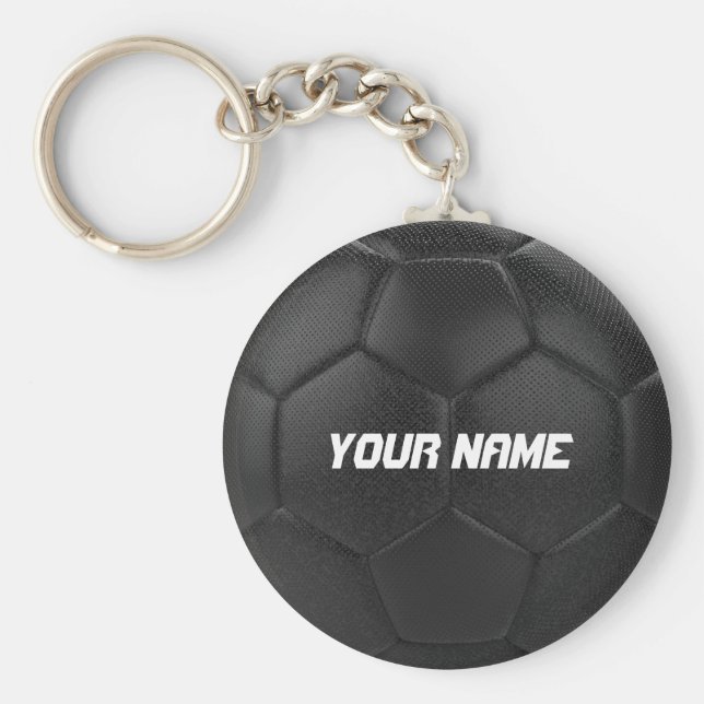 Llavero Nombre personalizado de Black Soccer Ball (Frente)