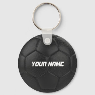 Llavero Nombre personalizado de bola de fútbol negro