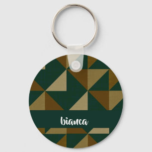 Llavero Nombre personalizado de formas verdes y marrones