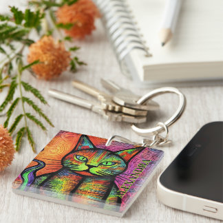 Llavero Nombre personalizado de gato colorido