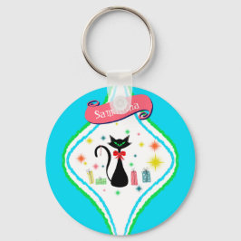 Llavero Nombre personalizado de gato retro siamés navidade