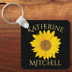 Llavero Nombre personalizado de girasol amarillo negro