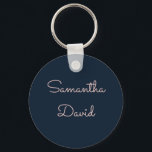 Llavero Nombre personalizado de Guay Blue y Pink<br><div class="desc">Una genial cadena de claves personalizada con tu nombre en color rosa sobre un elegante fondo azul marino. Personalizado ahora para añadir tu nombre.</div>