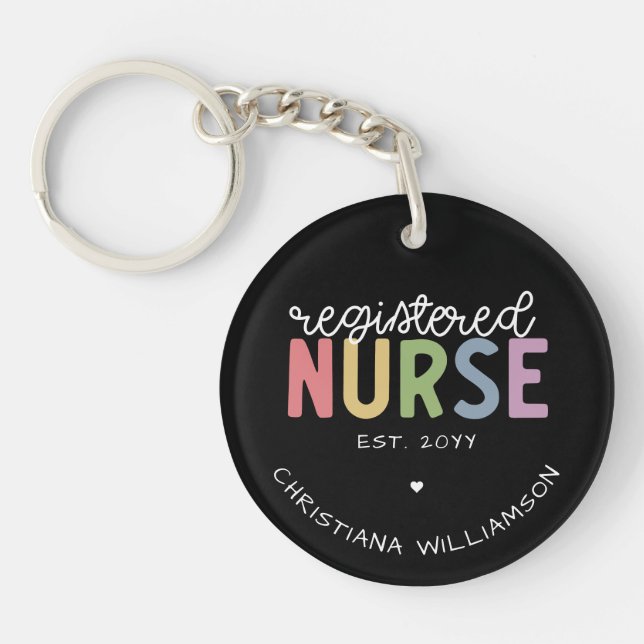 Llavero Nombre personalizado de la enfermera registrada RN (Frente)