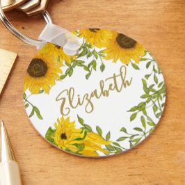 Llavero Nombre personalizado de la flor amarilla de giraso