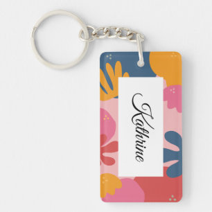 Llavero Nombre personalizado de la hoja floral moderna