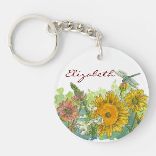 Llavero Nombre personalizado de la instantánea del girasol