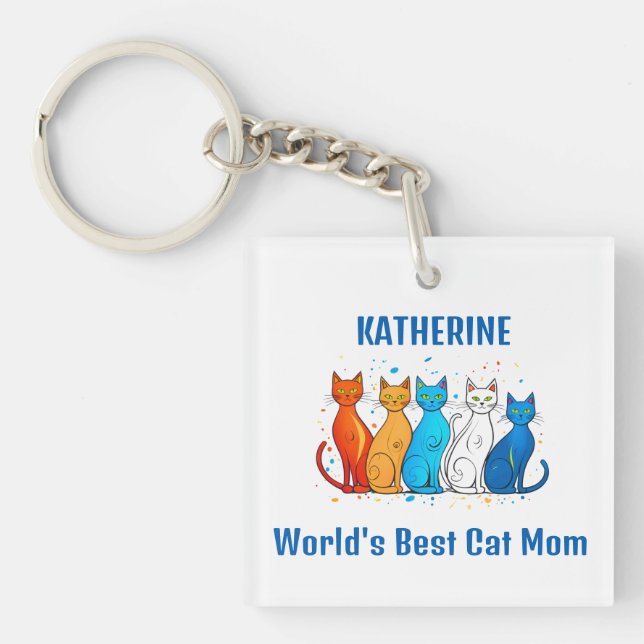 Llavero Nombre personalizado de la mejor mamá de gato con  (Frente)