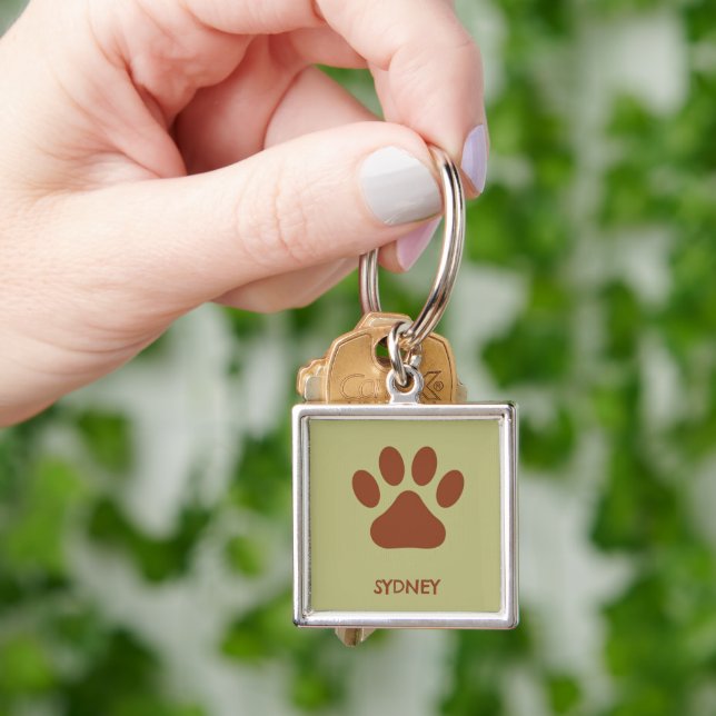 Llavero Nombre personalizado de la pepita de perro marrón (Mano)
