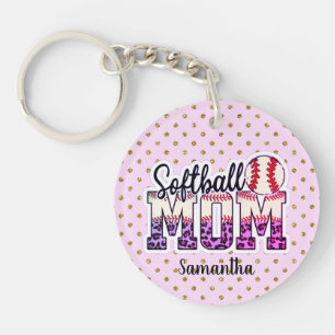 Llavero Nombre personalizado de mamá de Softball   Punto d