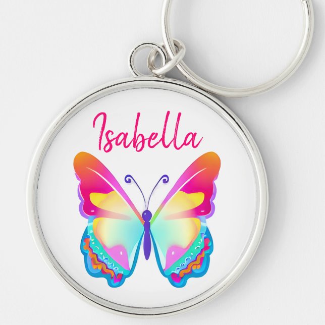 Llavero Nombre personalizado de mariposa colorida (Frente)
