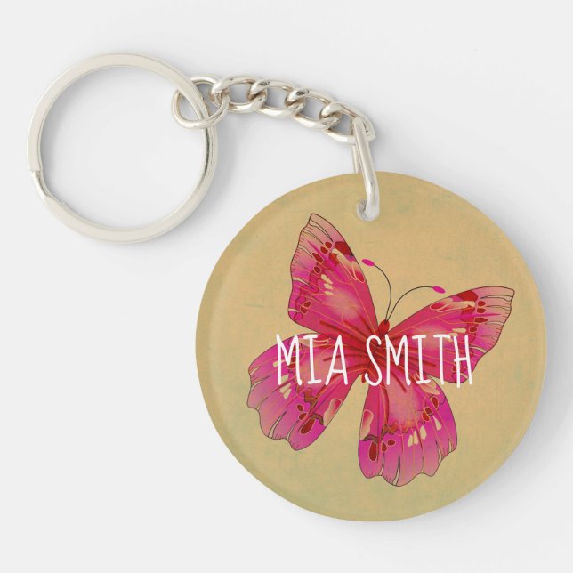 Llavero Nombre personalizado de mariposa rosa oriental de  (Frente)