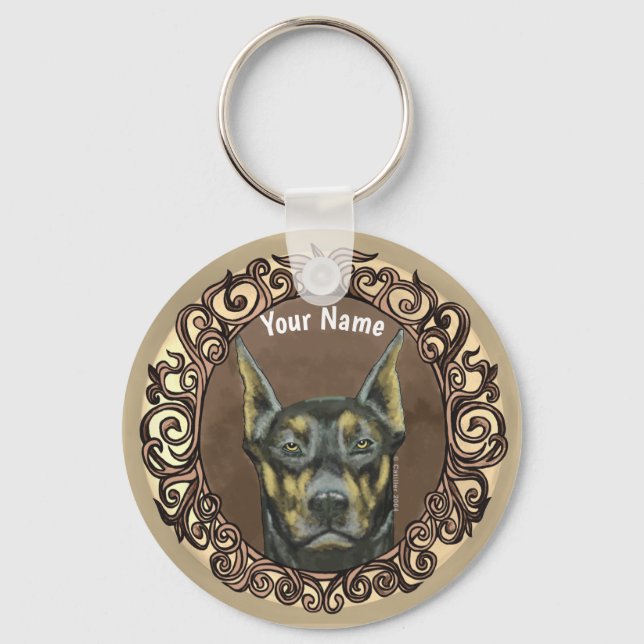 Llavero Nombre personalizado de Ornate Doberman (Anverso)