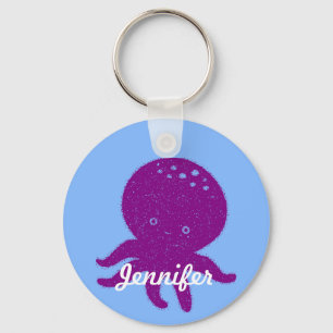 Llavero Nombre personalizado de pulpo morado de corte