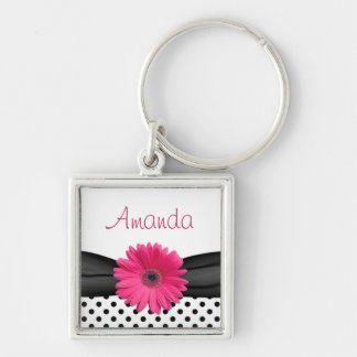 Llavero Nombre personalizado de punto de polka negro rosad