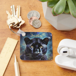 Llavero Nombre personalizado de retrato animal de pantera