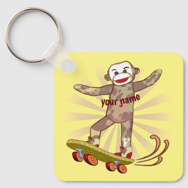 Llavero Nombre personalizado de Sock Monkey Skater (Anverso)