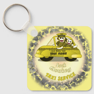 Llavero Nombre personalizado de Sock Monkey Taxi