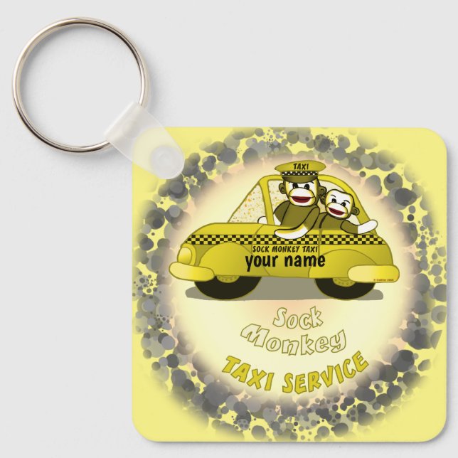 Llavero Nombre personalizado de Sock Monkey Taxi (Anverso)