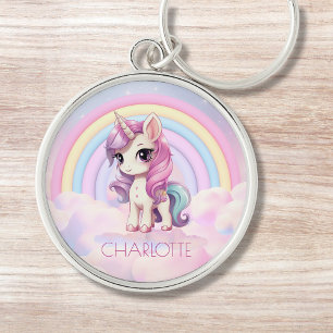 Llavero Nombre personalizado de Unicorn Rainbow Girly