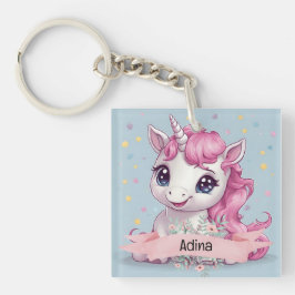 Llavero Nombre personalizado de Unicornio, bebé rosa mágic