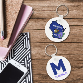 Llavero Nombre personalizado de Wisconsin Flag y Flower Bl