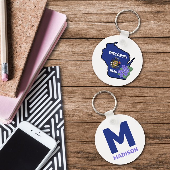 Llavero Nombre personalizado de Wisconsin Flag y Flower Bl (Subido por el creador)