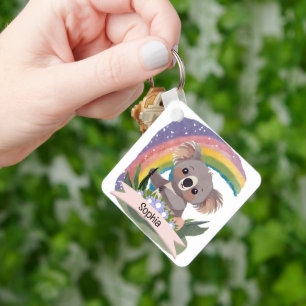 Llavero Nombre personalizado del bebé de Koala Arcoiris