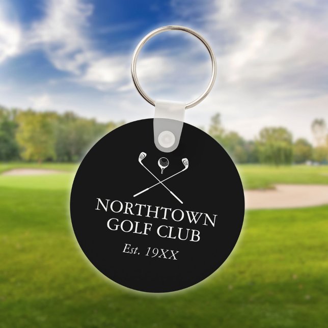Llavero Nombre Personalizado Del Club De Golf Negro Y Blan (Personalized Golf Club Name Black And White Keychain)