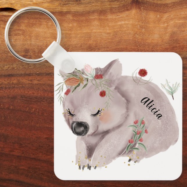 Llavero Nombre personalizado del espectro dorado del bebé  (Anverso)