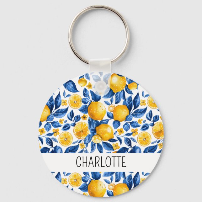 Llavero Nombre personalizado del fruto tropical del patrón (Anverso)