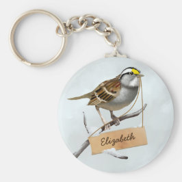 Llavero Nombre personalizado del gorrión de brillo blanco