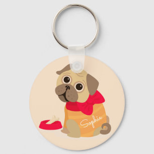 Llavero Nombre personalizado del perro lindo Pug