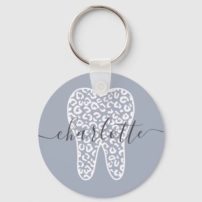 Llavero Nombre personalizado Dental Leopard Print Tooth Gi (Anverso)