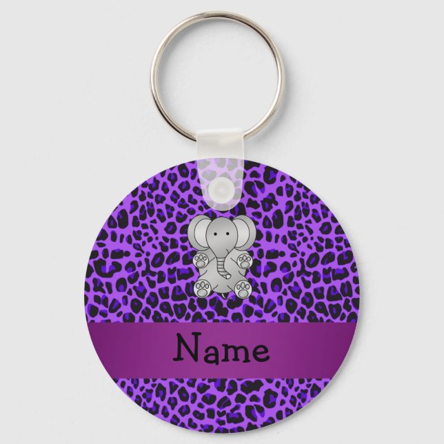 Llavero Nombre personalizado elefante morado leopardo impr (Anverso)