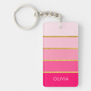 Llavero Nombre personalizado en rosa brillante y dorado