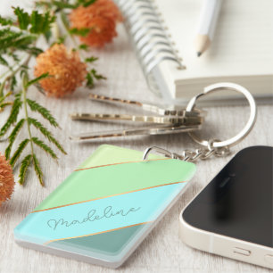 Llavero Nombre Personalizado en Verde Menta Turquesa Azul