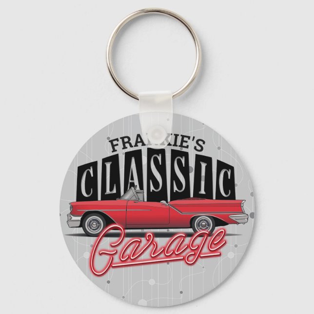 Llavero NOMBRE personalizado Faux Neon 1950's Classic Car  (Anverso)