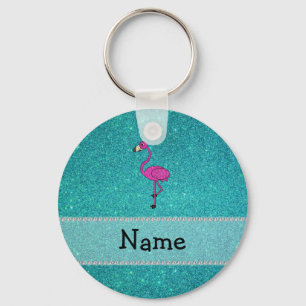 Llavero Nombre personalizado flamingo turquesa purpurina