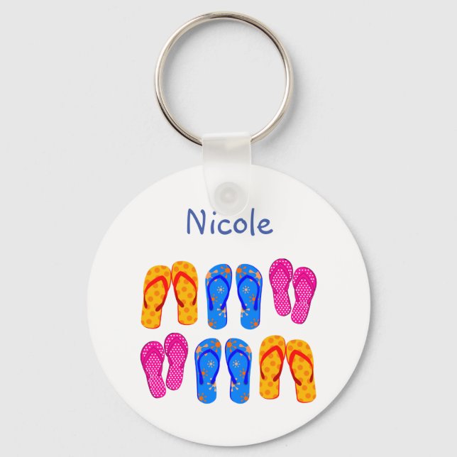 Llavero Nombre personalizado Flip Flops Sandy Summer Fun (Anverso)