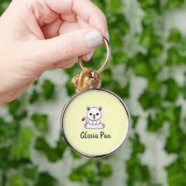 Llavero Nombre personalizado gato blanco lindo en amarillo