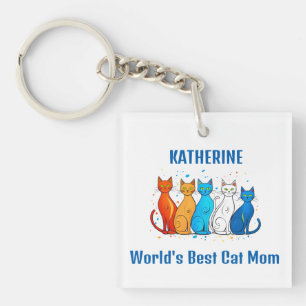 Llavero Nombre Personalizado Gato Colorido Mejor Mamá de G