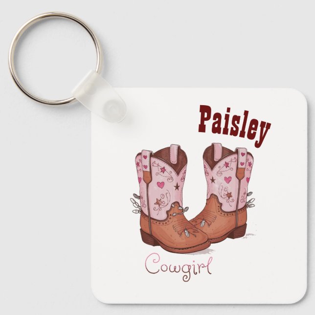 Llavero Nombre personalizado Girly Cute Cow Girl Boots Pin (Anverso)