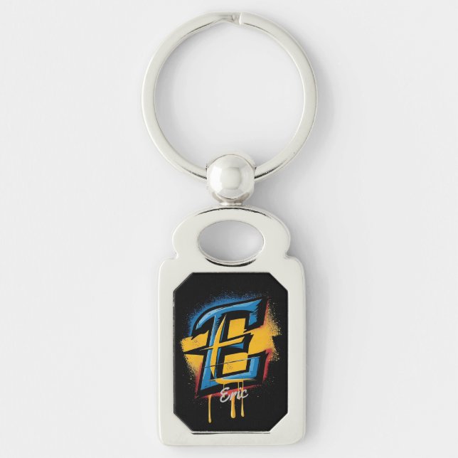 Llavero Nombre personalizado Graffiti negrita "E" inicial (Anverso)
