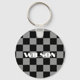 Llavero nombre personalizado gris y cuadros negros 