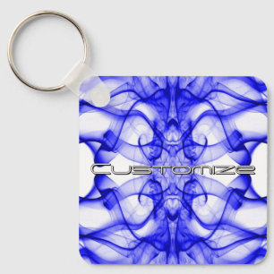 Llavero Nombre personalizado humo azul simétrico blanco