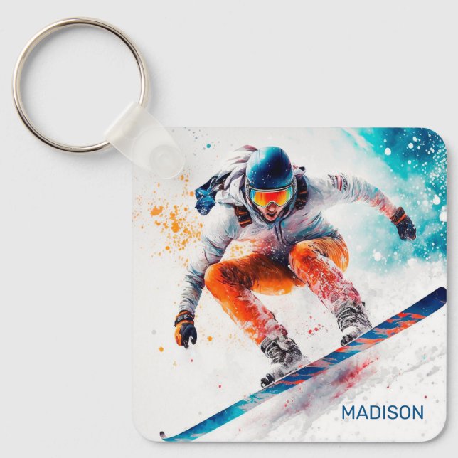 Llavero Nombre personalizado Ilustracion Snowboarder (Anverso)