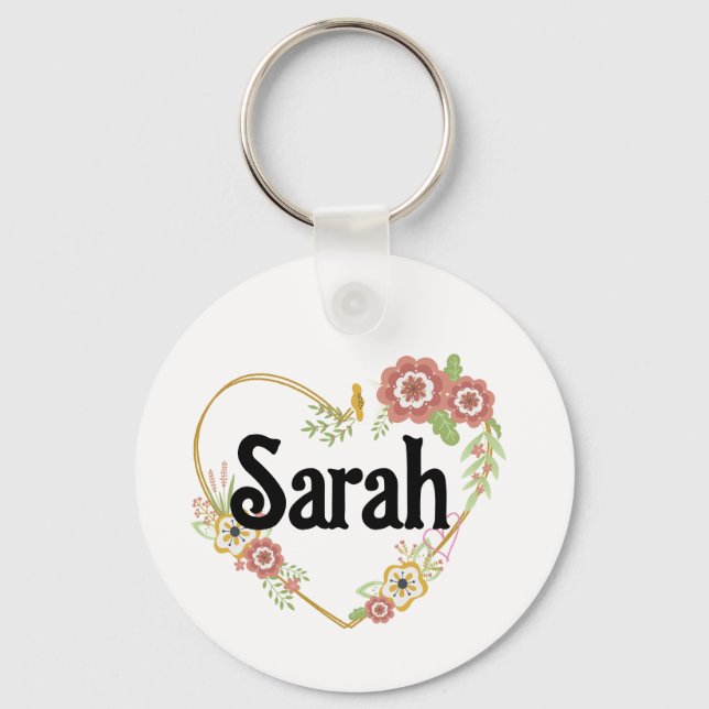 Llavero Nombre personalizado Keychain Heart Flower Wreath  (Anverso)